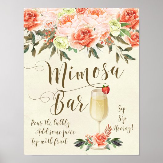 Poster Panneau de mariage Mimosa Bar floral pêche (Devant)