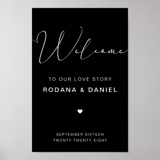 Poster Panneau de mariage noir calligraphié à la main (Devant)