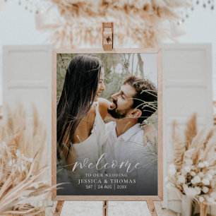 Poster Panneau de mariage noir et blanc de script moderne