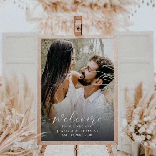 Poster Panneau de mariage noir et blanc de script moderne