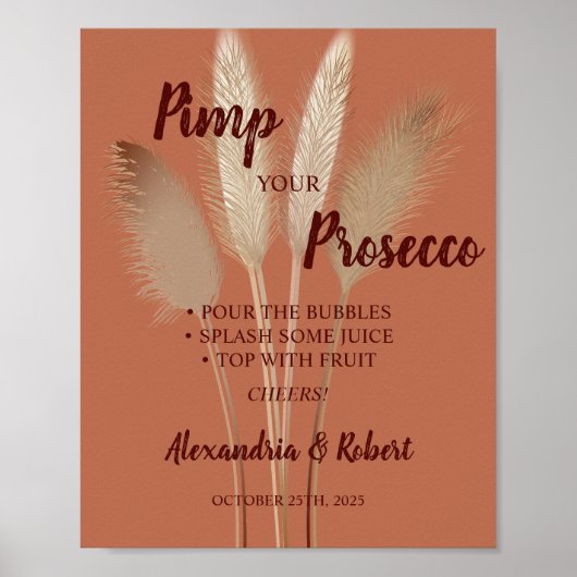 Poster Panneau de mariage Pampas Prosecco à personnaliser (Devant)