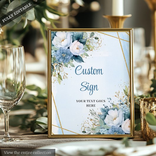 Poster Panneau de mariage personnalisé DIY floral bleu po