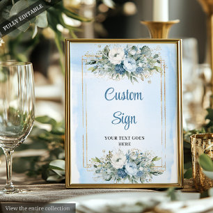 Poster Panneau de mariage personnalisé floral bleu poussi
