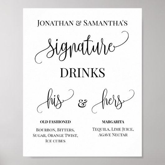 Poster Panneau de mariage pour couples avec boissons sign (Devant)