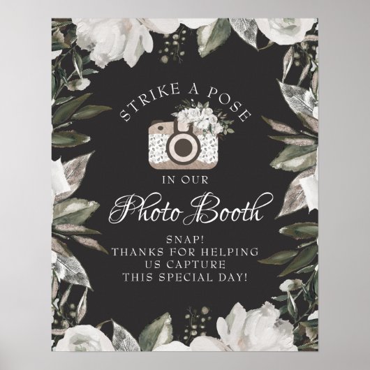 Poster Panneau de mariage pour Photobooth Fleurs Vintage (Devant)