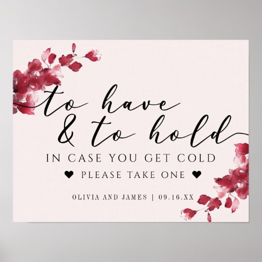 Poster Panneau de mariage rose floral 'À avoir et à tenir (Devant)