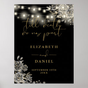 Poster Panneau de mariage Roses Gothiques Noir et Or Lumi
