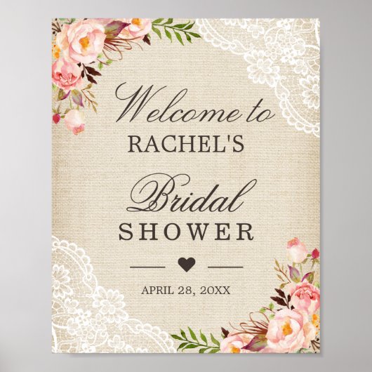 Poster Panneau de Mariage Rustique en toile de jute avec  (Devant)