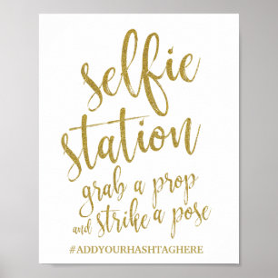 Poster Panneau de Mariage Selfie Station Gold Glitter 8x1