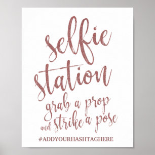 Poster Panneau de Mariage Selfie Station Rose Gold Paille