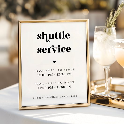 Poster Panneau de mariage Service Navette Écriture Rétro