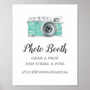 Poster Panneau de mariage simple photomaton. Hashtag mode