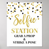 Poster Panneau de mariage Station Selfie or noir Confetti (Devant)