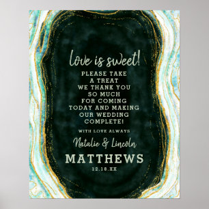 Poster Panneau de mariage Teal Green & Gold Geode L'amour