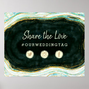 Poster Panneau de mariage Teal Green & Gold Share the Lov