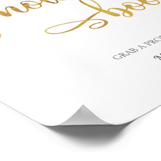 Poster Panneau de mariage tendance Blanc Or "Photomaton" (Coin)