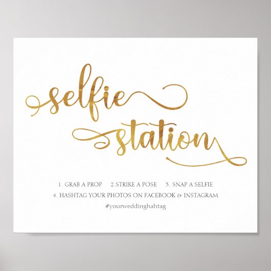 Poster Panneau de mariage tendance or blanc "Station Self (Devant)