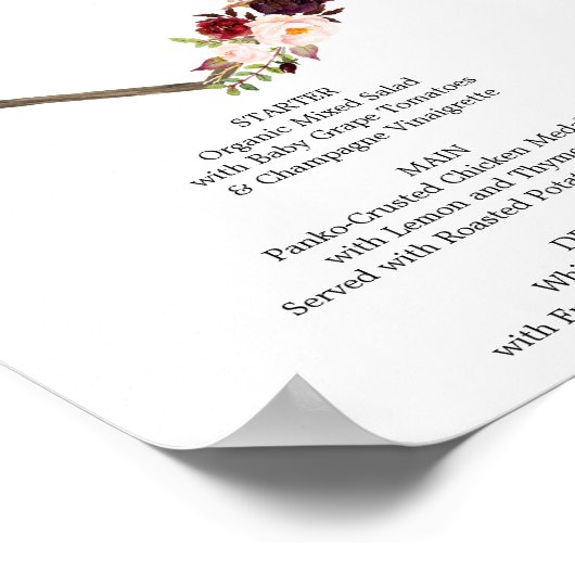 Poster Panneau de menu Boho Bourgogne ou de bar (Coin)