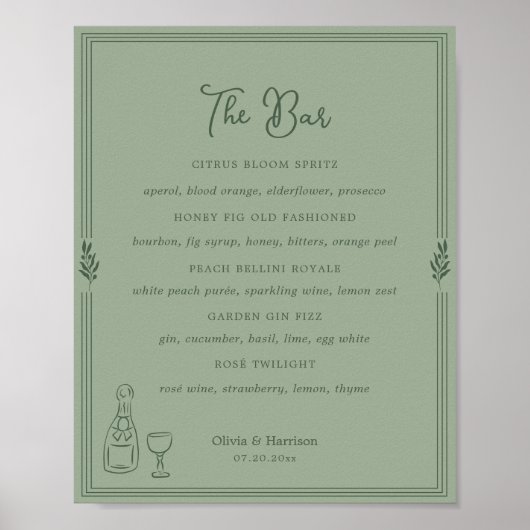 Poster Panneau de menu de bar à branche d'olivier vert sa (Devant)