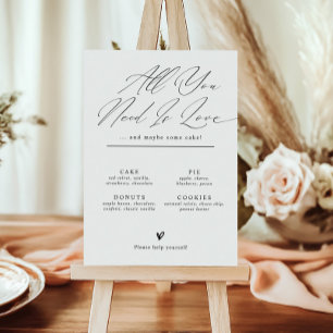 Poster Panneau de menu de bar à desserts de mariage minim