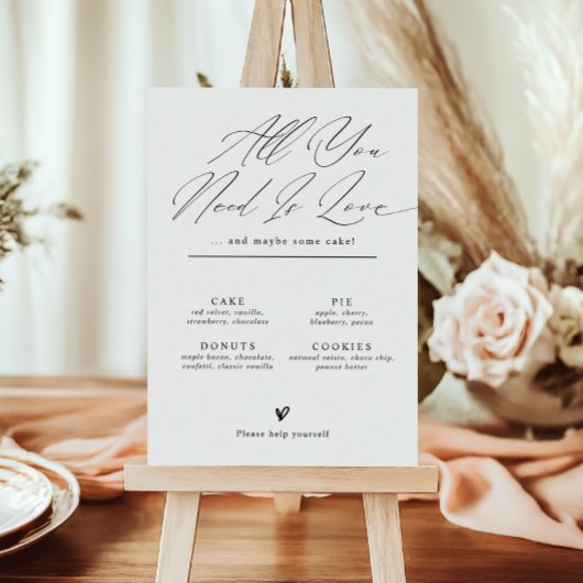 Poster Panneau de menu de bar à desserts de mariage minim