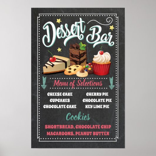 Poster Panneau de menu de bar à desserts pour fête (Devant)