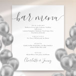 Poster Panneau de menu de bar à signature gris et blanc<br><div class="desc">Ce panneau de menu de bar minimaliste à écriture élégante est parfait pour toutes les célébrations. Conçu par Thisisnotme©</div>