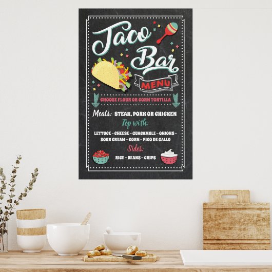 Poster Panneau de menu de bar à tacos pour fête (Cuisine)