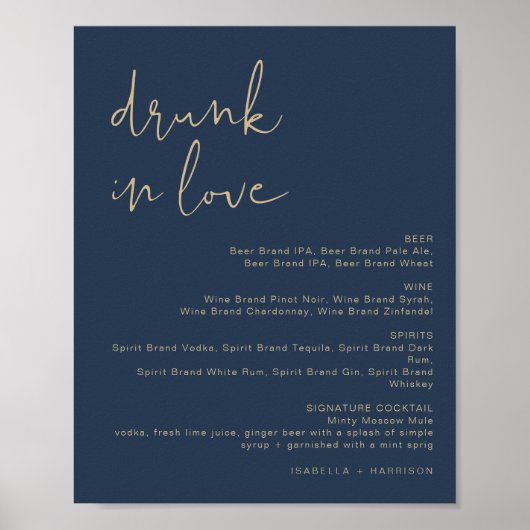 Poster Panneau de menu de bar Amour enivrant CAITLIN bleu (Devant)
