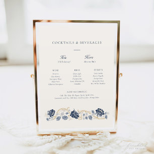 Poster Panneau de menu de bar Art Nouveau floral bleu mar
