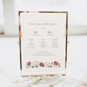 Poster Panneau de menu de bar Art Nouveau floral burgundy