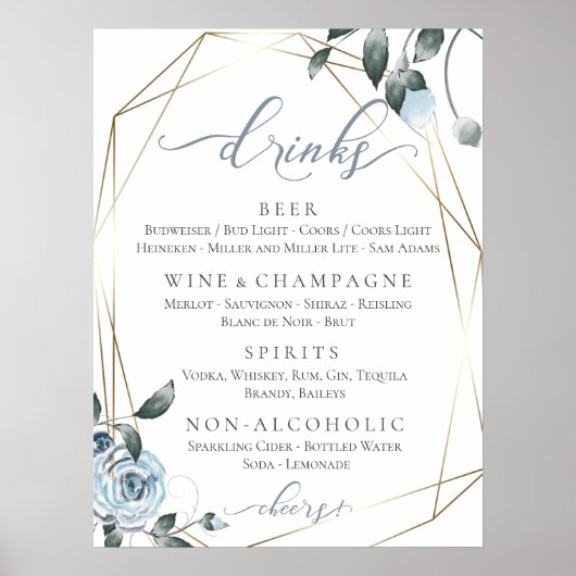 Poster Panneau de menu de bar complet pour mariage (Devant)