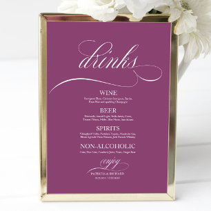 Poster Panneau de menu de bar de boissons de mariage Chic