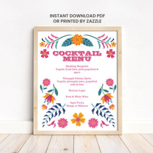 Poster Panneau de menu de bar de fête mexicaine rose jaun