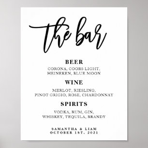 Poster Panneau de menu de bar de mariage