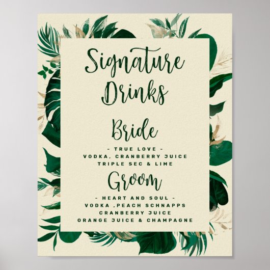 Poster Panneau de menu de bar de mariage avec boissons tr (Devant)