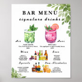 Poster Panneau de menu de bar de mariage avec verdure ver (Devant)