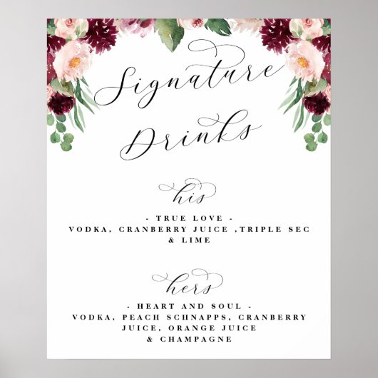 Poster Panneau de menu de bar de mariage Boisson Signatur (Devant)