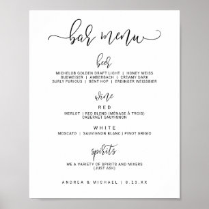 Poster Panneau de menu de bar de mariage - Calligraphie r