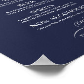 Poster Panneau de menu de bar de mariage chic bleu marine (Coin)