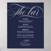 Poster Panneau de menu de bar de mariage chic bleu marine (Devant)