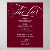 Poster Panneau de menu de bar de mariage Chic Bourgogne M (Devant)