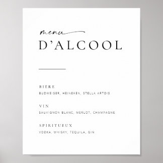 Poster Panneau de menu de bar de mariage chic écriture mo