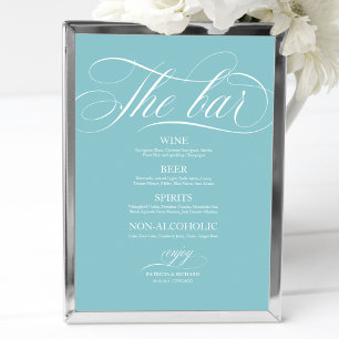 Poster Panneau de menu de bar de mariage Chic Purist Bleu