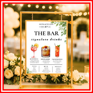 Poster Panneau de menu de bar de mariage de boisson de ve