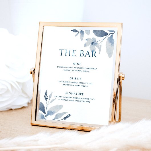 Poster Panneau de menu de bar de mariage floral aquarelle