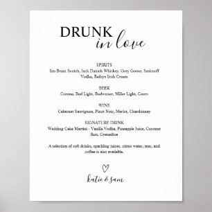 Poster Panneau de menu de bar de mariage imprimable Amour