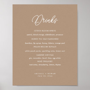 Poster Panneau de menu de bar de mariage minimaliste écri