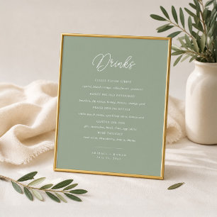 Poster Panneau de menu de bar de mariage minimaliste vert