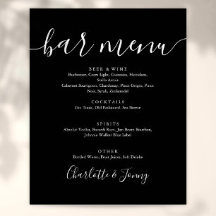 Poster Panneau de menu de bar de script noir et blanc Sig